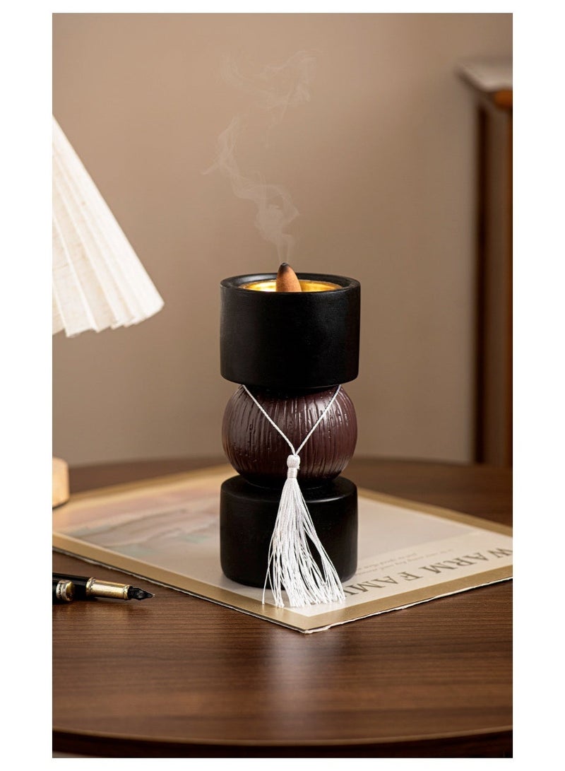 Modern Minimalist Resin Incense Burner, Dumbbell-Shaped with Tassel, 16.8cm Tall - Image 3