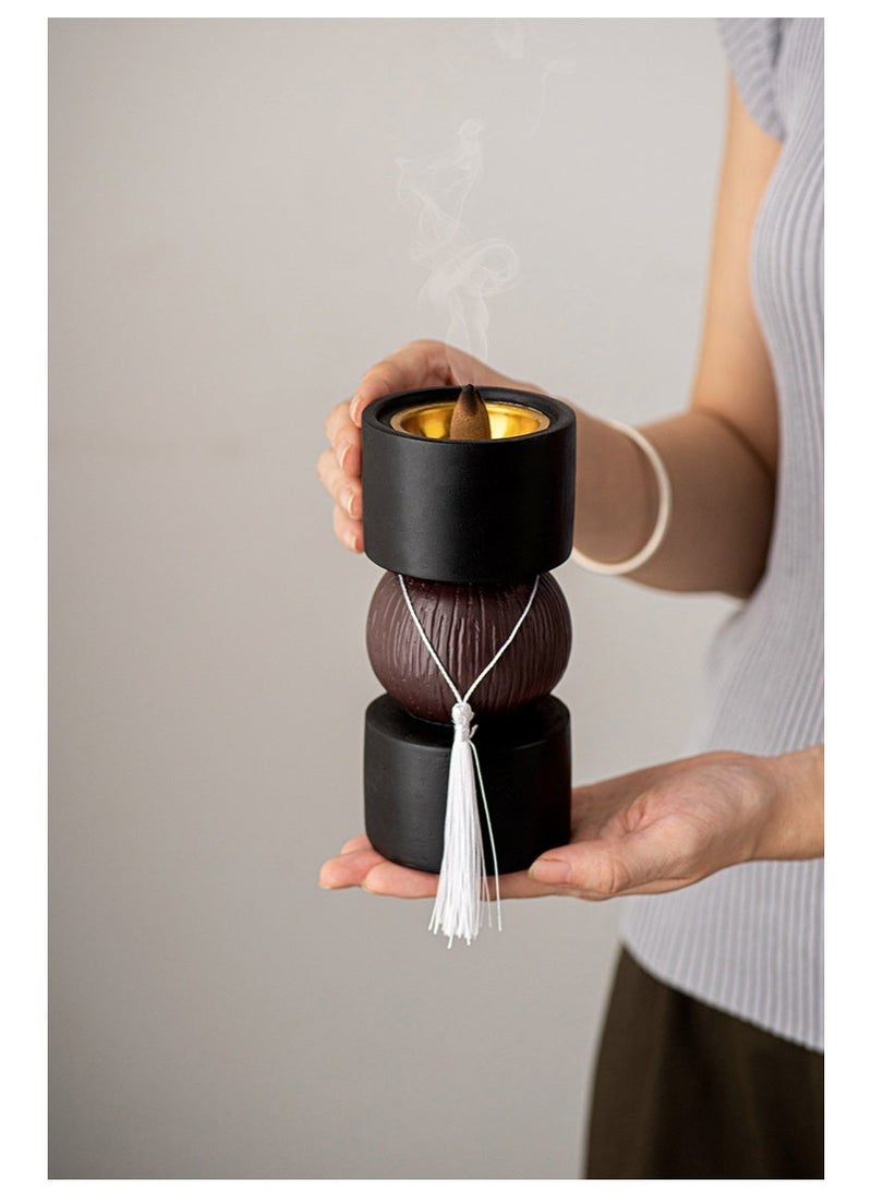 Modern Minimalist Resin Incense Burner, Dumbbell-Shaped with Tassel, 16.8cm Tall - Image 5