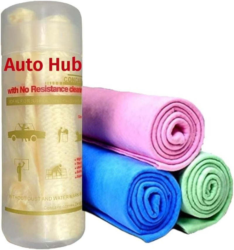 أوتو هاب مناشف تنظيف السيارات فائقة الامتصاص من الجلد الصناعي من Auto Hub - (مشكلة، صغيرة) - عبوة من 3 قطع. - Image 1