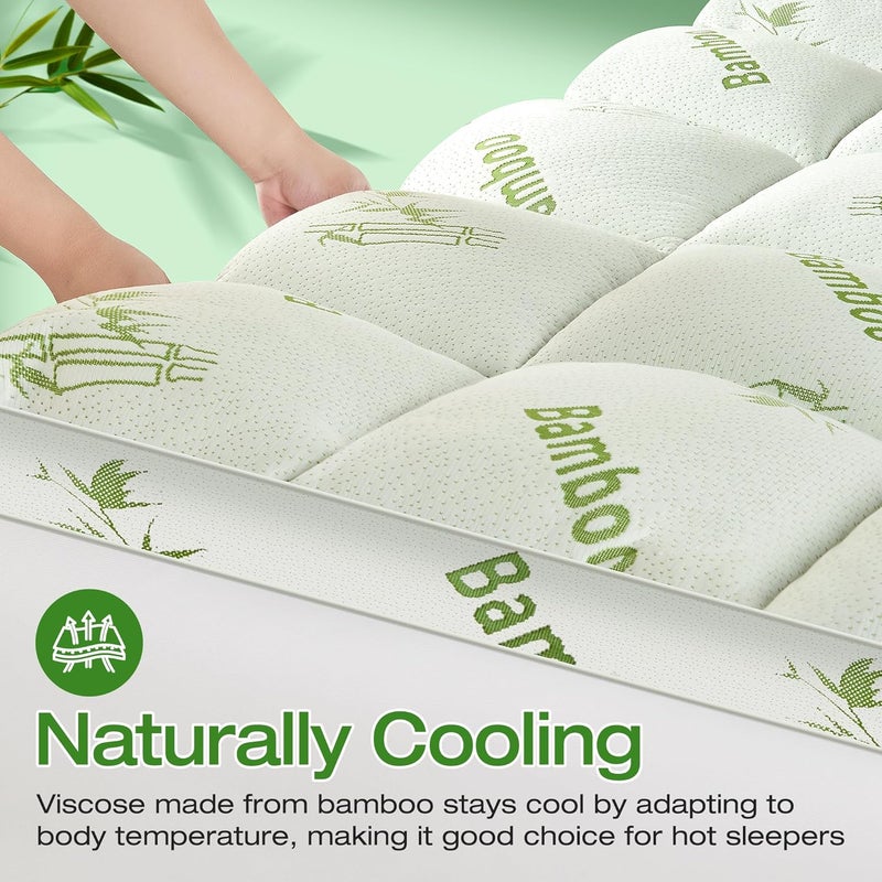 Easthome Mattress Topper King Size Viscose Derived from Bamboo, Thick Soft Pillow Top Mattress Pad Cover for Back Pain, Mattress Protector with 8-21 Inch Deep Pocket, White - Image 4
