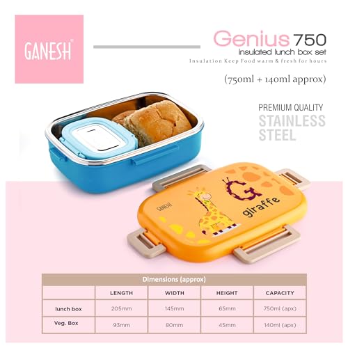 Ganesh Stainless Steel Genius Insulated Airtight Leak-Proof Lunch Box for Office, School, Picnic - 750 ml - Green - Image 4