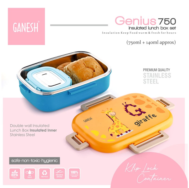 Ganesh Stainless Steel Genius Insulated Airtight Leak-Proof Lunch Box for Office, School, Picnic - 750 ml - Green - Image 3