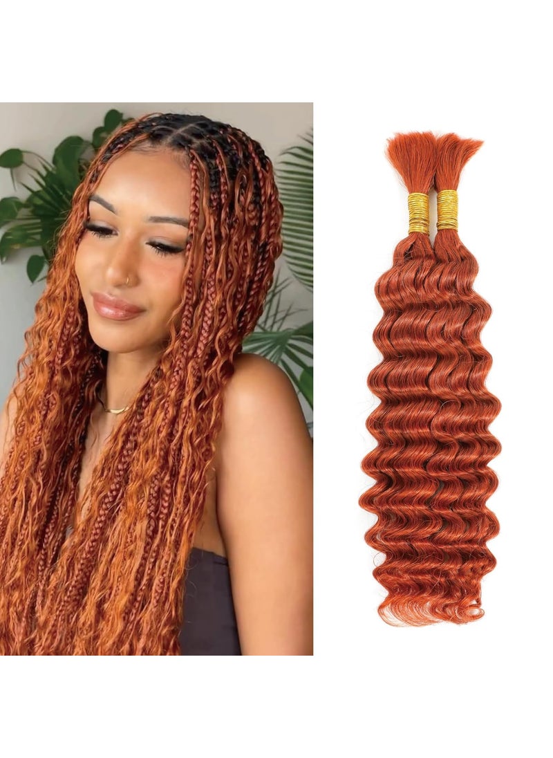 luxnovolex Curly Braiding Human Hair 100g 22 Inch Ginger Orange 350 Deep Water Wave Bulk Human Hair for Braiding No Weft Brazilian Virgin Deep Curly Human Hair Extensions for Boho Braids 