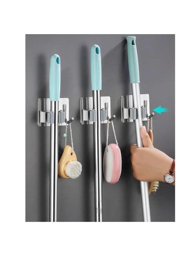 Stainless Steel Adhesive Mop Holder, Bathroom Wall Mounted Broom, Mop Cloth, Door Storage, Bathroom Mop Clamp Hook,5 Pcs - Image 3