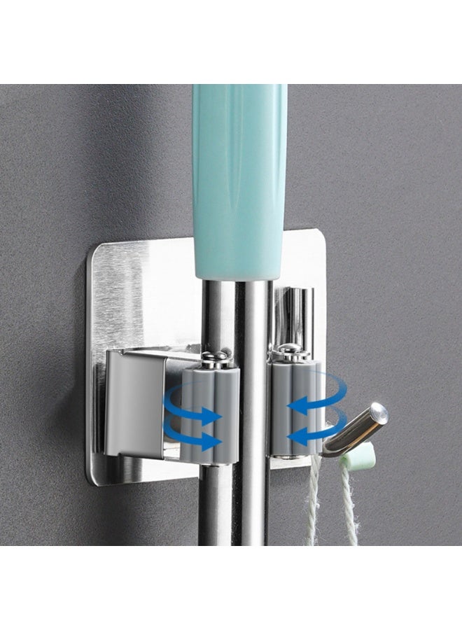 Stainless Steel Adhesive Mop Holder, Bathroom Wall Mounted Broom, Mop Cloth, Door Storage, Bathroom Mop Clamp Hook,5 Pcs - Image 5