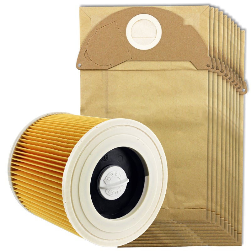 SPARES2GO Cartridge Filter  Dust Bags compatible with Karcher MV2 IPX4 Vacuum Cleaners Filter  10 Bags