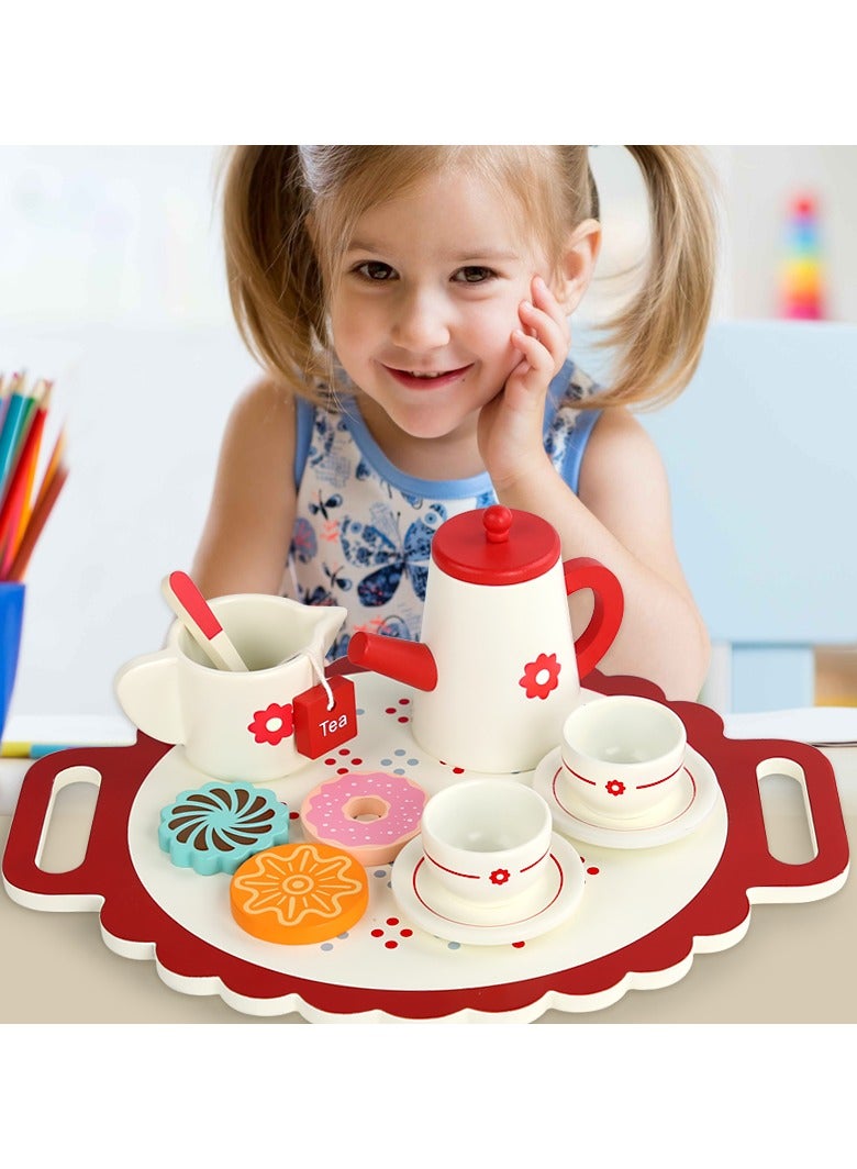 Children's Simulation Afternoon Tea Set Imitate Drinking Boys Girls Wodden Toys Red - Image 5