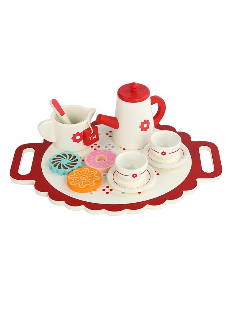 Children's Simulation Afternoon Tea Set Imitate Drinking Boys Girls Wodden Toys Red - Image 1