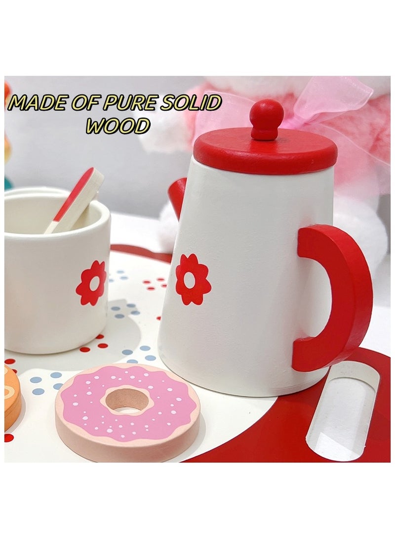 Children's Simulation Afternoon Tea Set Imitate Drinking Boys Girls Wodden Toys Red - Image 4