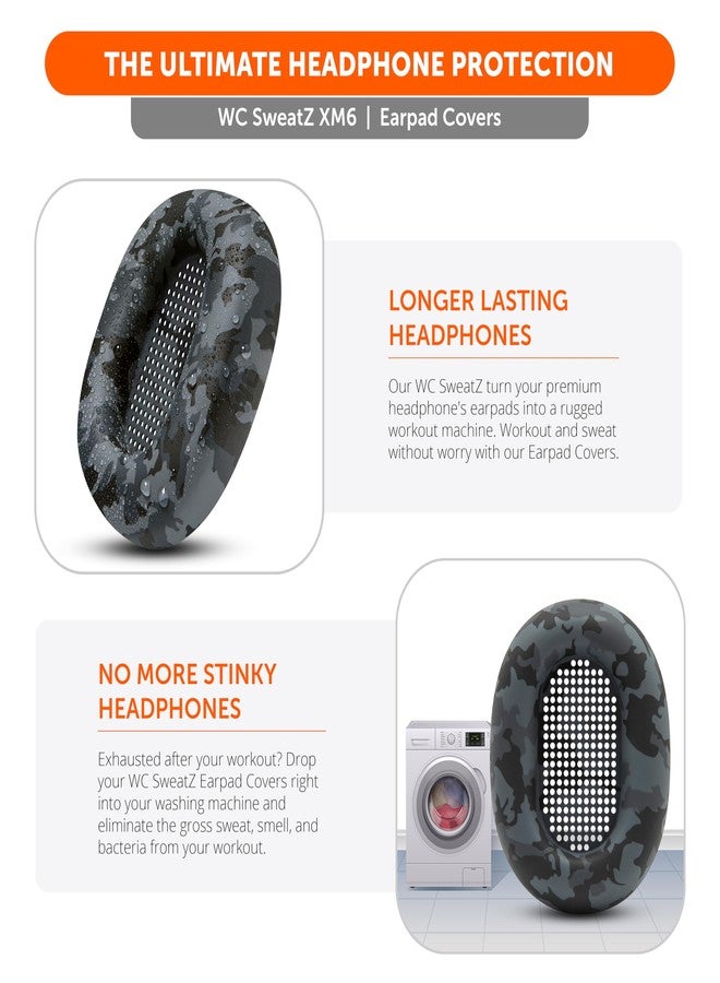 WC SweatZ XM6 - Patented Silicone Sweat Protection Ear Pads Compatible with Sony WH-1000XM6 by Wicked Cushions | Sweatproof and Easy Washable | Black Camo - Image 4