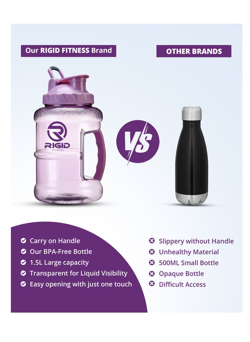 RIGID FITNESS Gym Bottle BPA-Free 2.5L - Hydration Jug - Leak-Proof Sport Water Bottle, Odorless & Transparent - Ideal Jug for Gym, Fitness and Outdoor Activities - Safe & No Smell (Purple/Transparent)  - Image 2