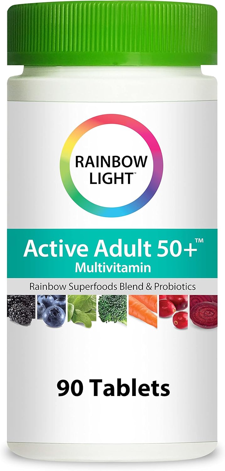 Rainbow Light فيتامينات قوس قزح للبالغين متعددة الفيتامينات فيتامينات C والزنك ومجمع B والكولين والكالسيوم وفيتامين D تدعم صحة العظام والطاقة ودعم المناعة نباتية غير معدلة وراثيًا 90 قرص - Image 1