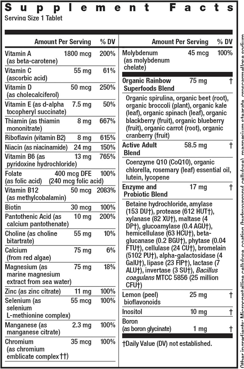 Rainbow Light فيتامينات قوس قزح للبالغين متعددة الفيتامينات فيتامينات C والزنك ومجمع B والكولين والكالسيوم وفيتامين D تدعم صحة العظام والطاقة ودعم المناعة نباتية غير معدلة وراثيًا 90 قرص - Image 3