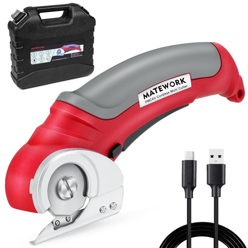 Matework Cordless Electric Scissors 4V MultiCutter with Suitcase 2000 mAh Cardboard Cutter with Selfsharpening Blade Power Rotary Scissors for Carpet Leather