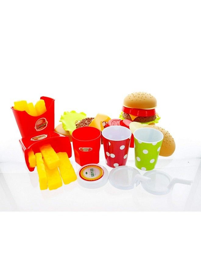 GiftExpress ® Burger Hot Dog And Pizza Fast Food Cooking Play Set For Kids With Hamburger Fries Hot Dog Pizza Coke Ketchup And Tray  - Image 4