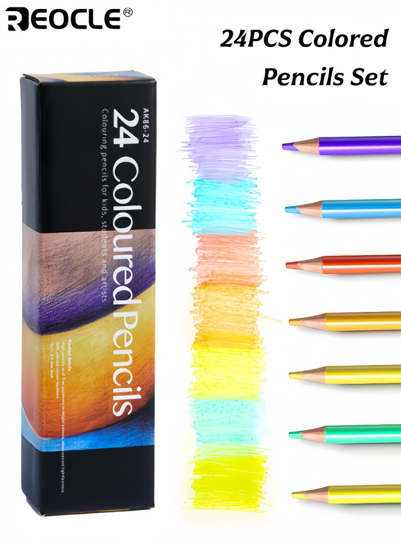 ريوكل 24 مجموعة ألوان متنوعة من أقلام التلوين الفنية الفاخرة مع عبوات القلم غير سامة شحذ مسبقا كتابة نابضة بالحياة أصباغ نابضة بالحياة متينة سهلة المزج مثالية للفنانين الطلاب المبتدئين مناسبة للرسم التظليل الرسم الأعمال الإبداعية الواجبات المنزلية دروس الفن الأنشطة الحرفية القابلة للتطبيق الفئة العمرية فوق 3 سنوات - Image 1