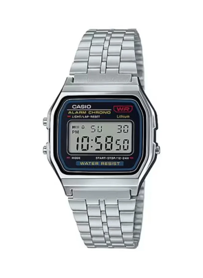 CASIO Unisex Digital Display Watch With Silver Stainless Steel Strap - A159W-N1DF