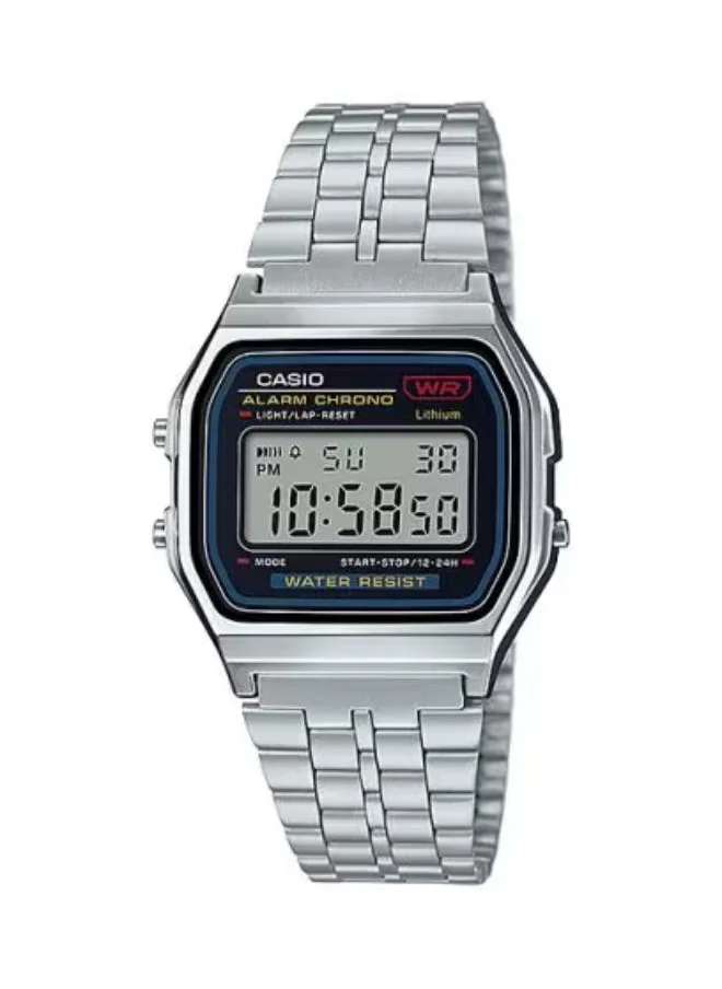 CASIO Unisex Digital Display Watch With Silver Stainless Steel Strap - A159W-N1DF