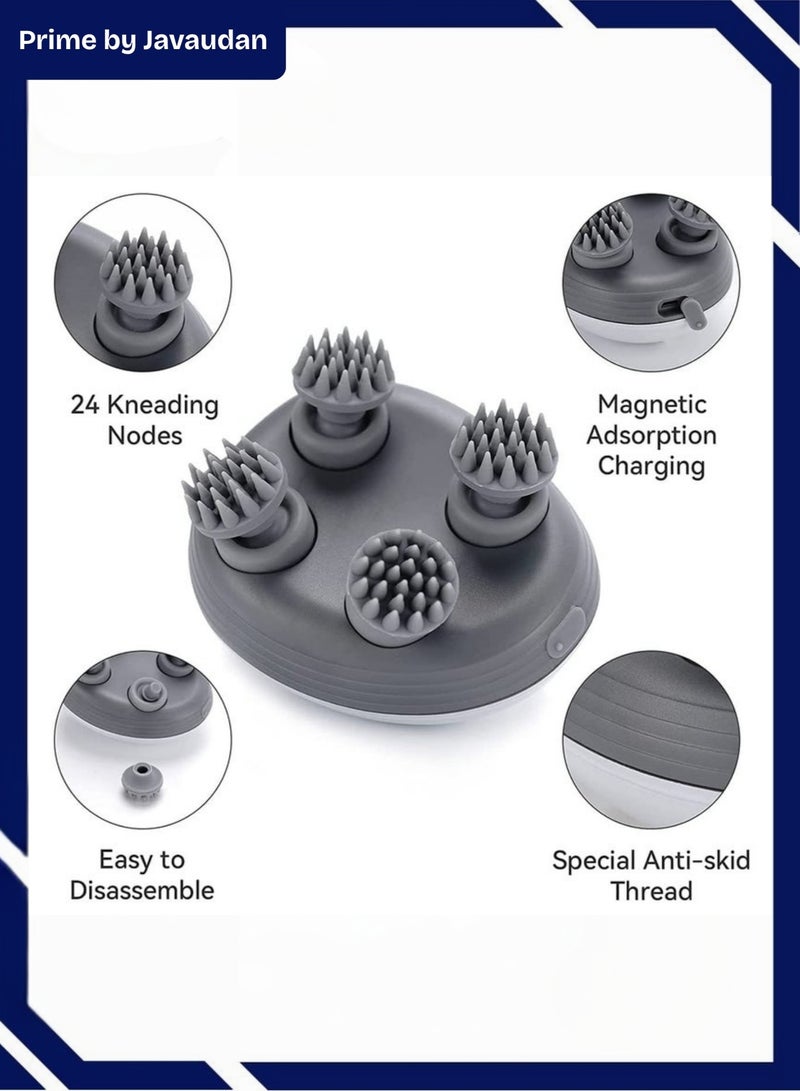 برايم بي جافاودان مجموعة مدلك فروة الرأس وختم ديرما القابل للتعديل – مدلك كهربائي للرأس مزوّد بـ4 رؤوس سيليكون، مقاوم للماء وقابل لإعادة الشحن + ختم ميكرونيدل بـ140 رأس تيتانيوم للوجه، نمو الشعر والعناية بالبشرة - Image 4