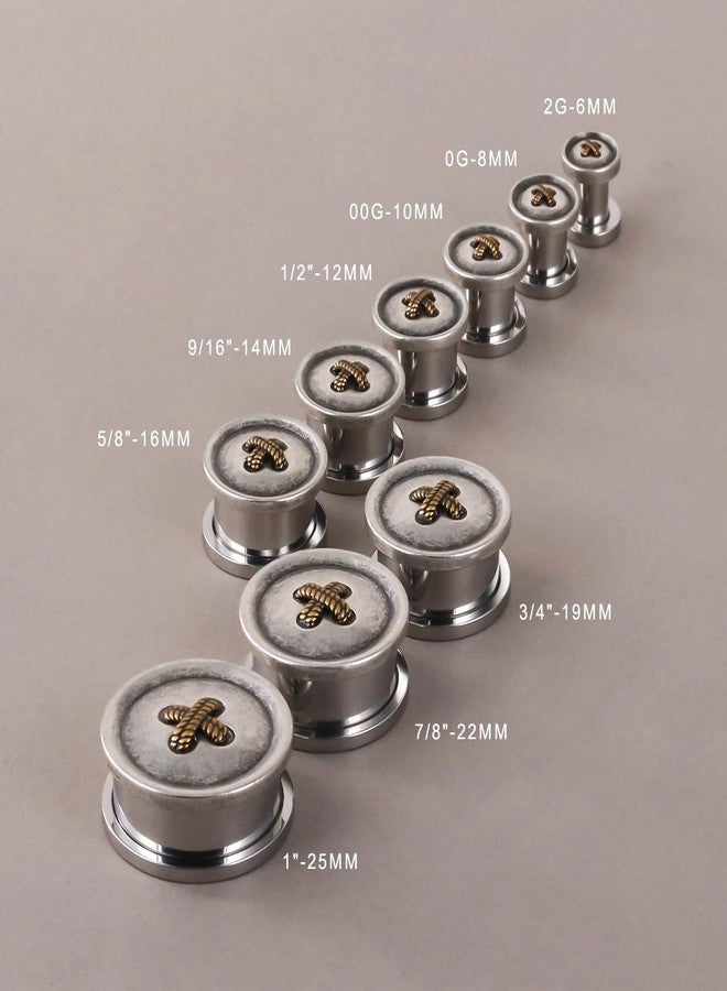 ERKUOO 2PCS Buttons Screw Fit Ear Gauge Piercing Surgical Steel Plugs Expander Tunnels Ear Expander Earrings Jewelry for Women Men 00g(10mm) - Image 4