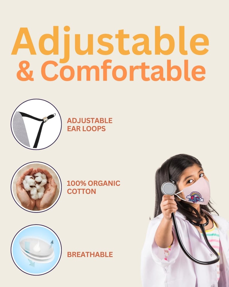 MASQ Special_Power 4 Layer, Anti-Pollution Reusable, with Lanyard & Ear Adjusters, Anti-Bacterial, BFE>99% Embroidered Cotton Cloth Face Mask for Kids (Pack of 3, - Image 3