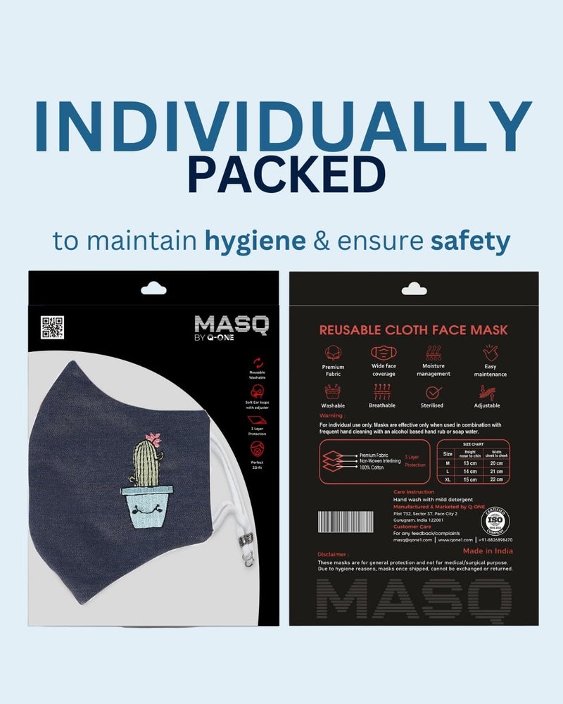 MASQ Special_Power 4 Layer, Anti-Pollution Reusable, with Lanyard & Ear Adjusters, Anti-Bacterial, BFE>99% Embroidered Cotton Cloth Face Mask for Kids (Pack of 3, - Image 4