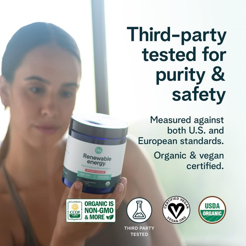 Ora Organic مسحوق أورا العضوي قبل التمرين للرجال والنساء بنكهة التوت والبنجر معتمد كمنتج نباتي عضوي خالي من الصويا خالي من الألبان خالي من الغلوتين يوفر طاقة بدون اهتزاز للنساء والرجال 20 حصة - Image 3