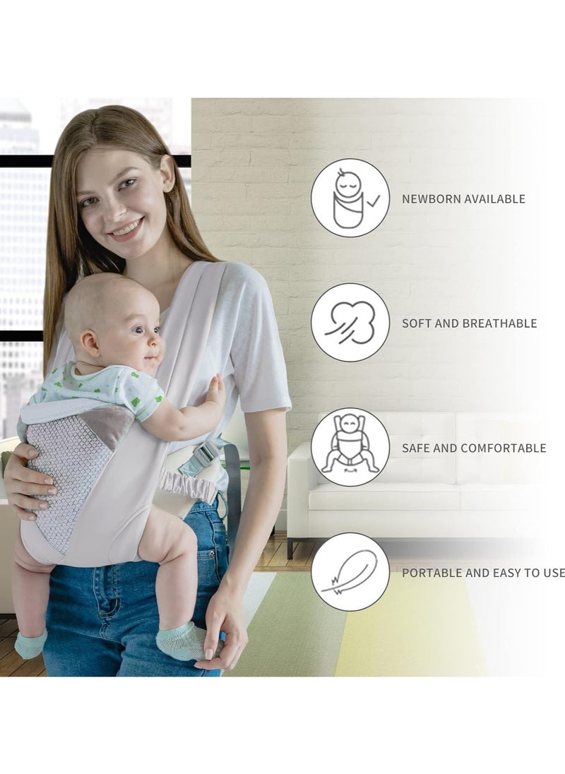 BEYOU - Baby Carrier, Shoulder Straps Mesh Breathable Baby Sling Butterfly Buckle Stretch Adjustable Front, All Position Backpack Fits 3-36 Months Baby to Toddler Girls and Boys 7-40 lbs (White) - Image 1