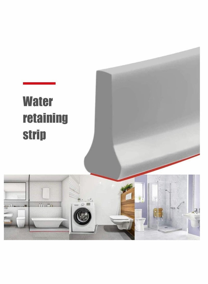 Collapsible Threshold Water Dam, Self-Adhesive Shower Barrier Bathroom And Kitchen Stopper, Home Retention System, Waterproof Flow Block Seal Strip (Gray), 1.4M - Image 2