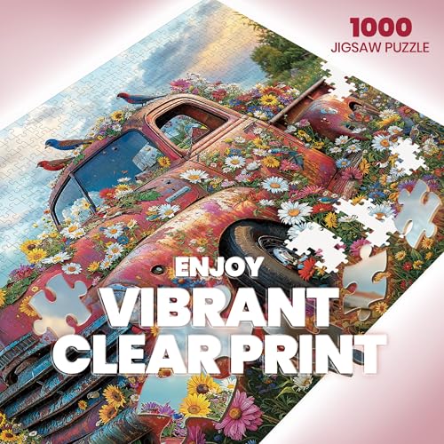 lamplig Puzzles for Adults 1000 Pieces Jigsaw Puzzles Vintage Red Cars and Blooms 1000 Piece Puzzles with Letters on Back Puzzle for Fun Game Nights 276x205 inch 11 Poster - Image 5