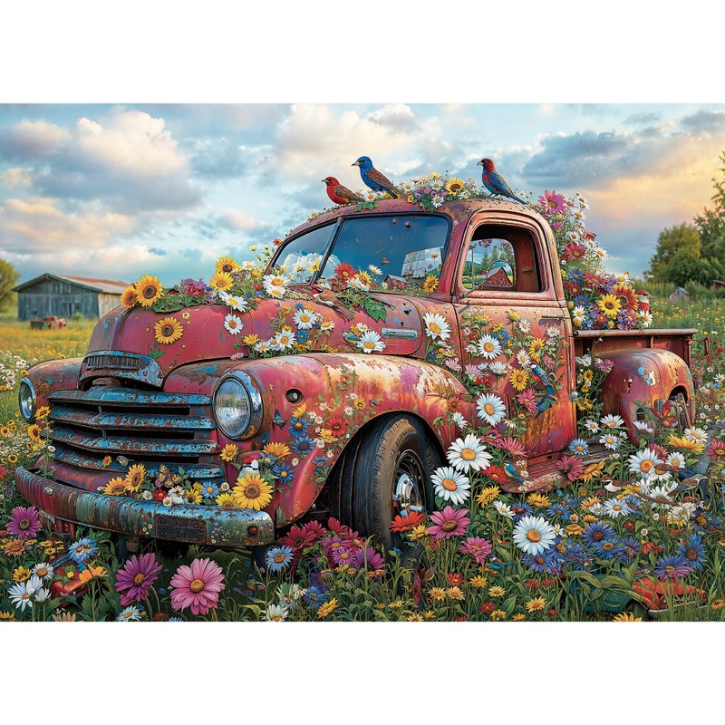 lamplig Puzzles for Adults 1000 Pieces Jigsaw Puzzles Vintage Red Cars and Blooms 1000 Piece Puzzles with Letters on Back Puzzle for Fun Game Nights 276x205 inch 11 Poster - Image 3