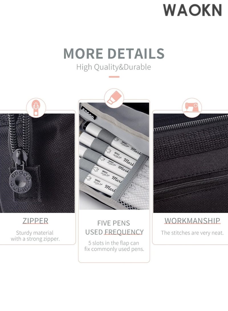 دبليو أيه أو كي أن حافظة أقلام فاخرة كبيرة السعة - حقيبة تنظيم أقلام متعددة الجيوب وواسعة للغاية للمدرسة والجامعة والمكتب والسفر - حامل أنيق ومتين بسحاب للأقلام وأقلام التحديد ومستحضرات التجميل ولوازم الرسم - هدية مثالية للطلاب والمراهقين والأولاد والبنات والرجال والنساء (أسود) - Image 4