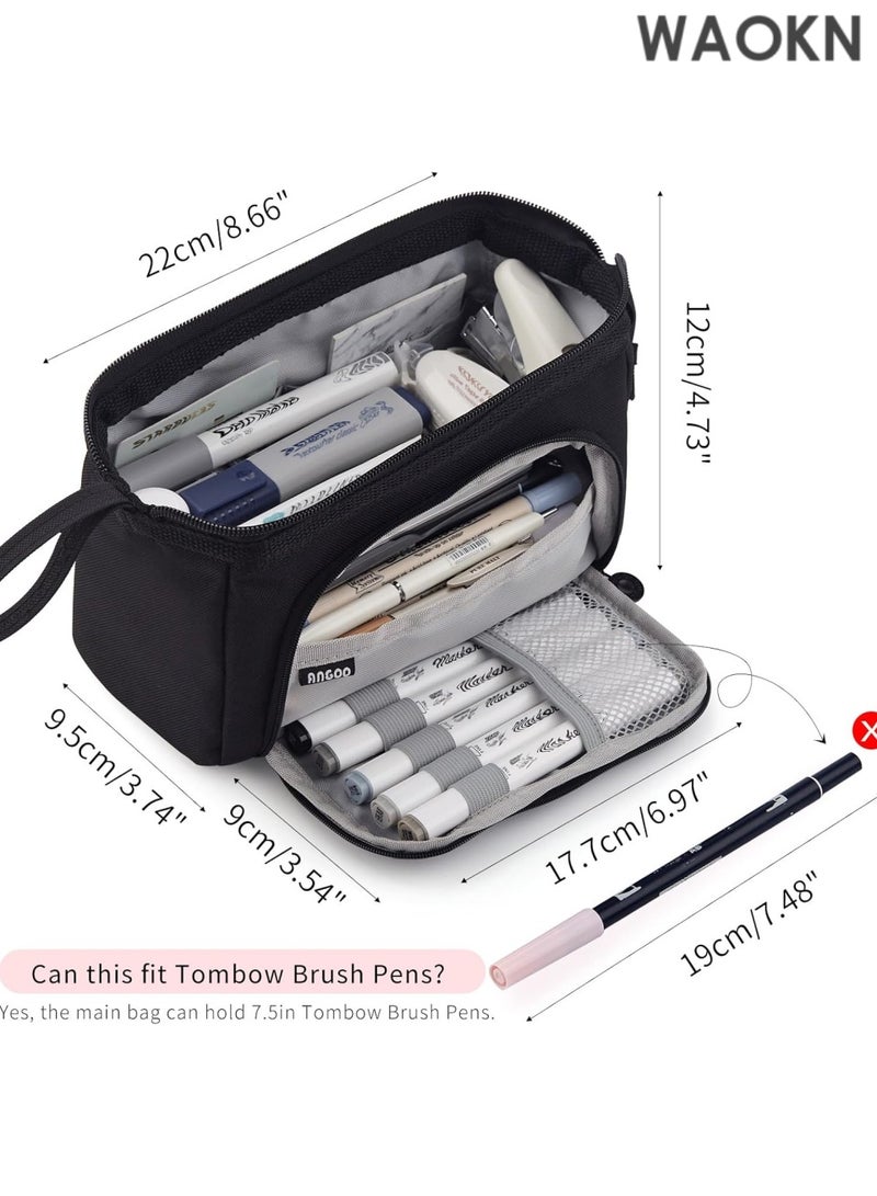 دبليو أيه أو كي أن حافظة أقلام فاخرة كبيرة السعة - حقيبة تنظيم أقلام متعددة الجيوب وواسعة للغاية للمدرسة والجامعة والمكتب والسفر - حامل أنيق ومتين بسحاب للأقلام وأقلام التحديد ومستحضرات التجميل ولوازم الرسم - هدية مثالية للطلاب والمراهقين والأولاد والبنات والرجال والنساء (أسود) - Image 5