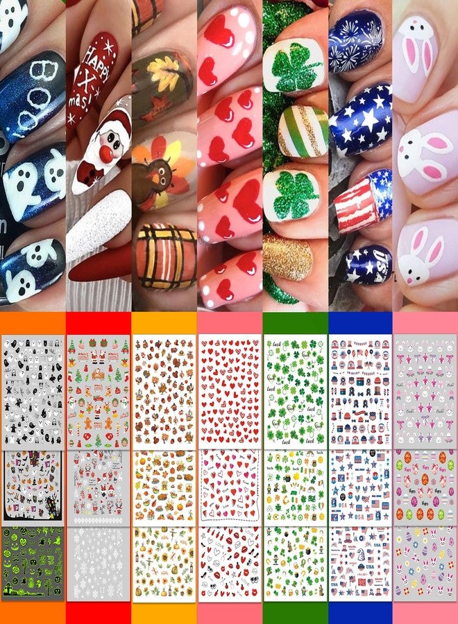 winthrop 30 Sheets 7 Holiday Nail Art Stickers, Mixed Season Nail Decals Set for All Year, 3D Self-Adhesive Pegatinas Uñas Easter 4th of July Halloween Thanksgiving Christmas Valentine's St. Patrick's Day - Image 1