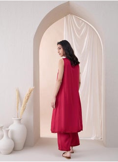 Femmella Sleeveless Mandarin Collar Long Kurta with Straight Pant by Styli  - Image 3