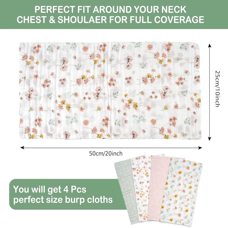 softan lasoftan Baby Muslin Burp Cloths 100 Cotton Burping Cloths Super Absorbent Soft Bath Towel Burp Cloths for Baby Girl Boy Great Gift for Newborn 10 x 20 inch 4 Pack Leaves  Flowers - Image 5