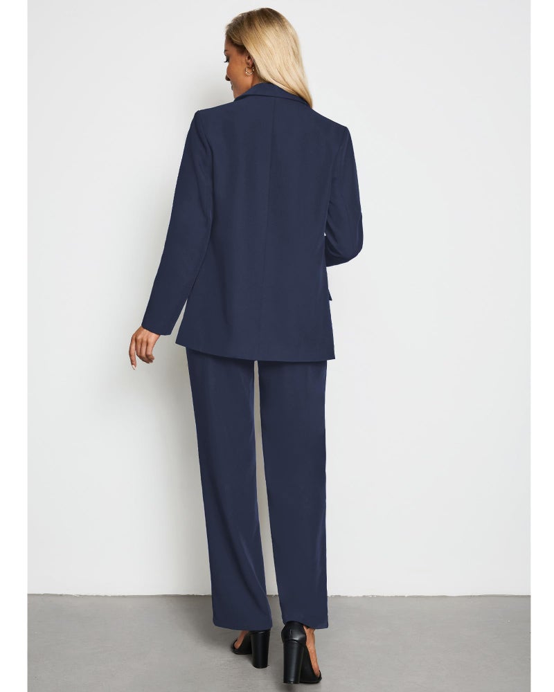 LookbookStore 2 Piece Pants Set for Women Dressy Casual Business Suits Palazzo Pants Navy Blue Size Medium - Image 2