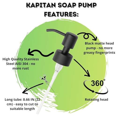 Kapitan Soap Dispenser Pump Replacement Head Black Spare Stainless Steel 28Mm Brushed Finish - Image 4