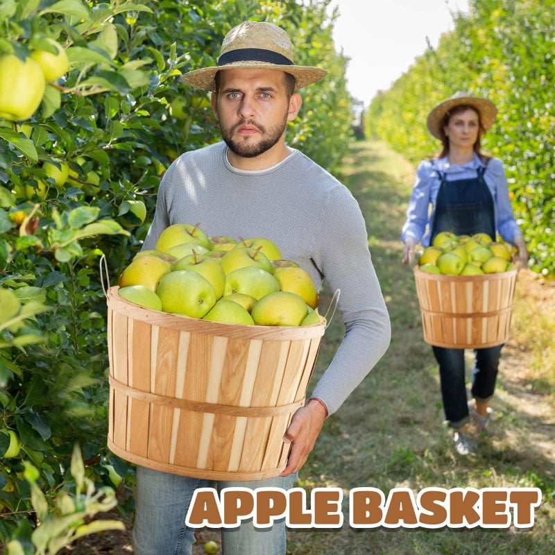 Marsui 6 Pcs Jumbo Half Bushel Baskets, 14 x 9.5 Inch Large Round Wooden Apple Basket with Handles Handcrafted Produce for Farmers Market Harvest Fruit Plants or Commercial Use - Image 3