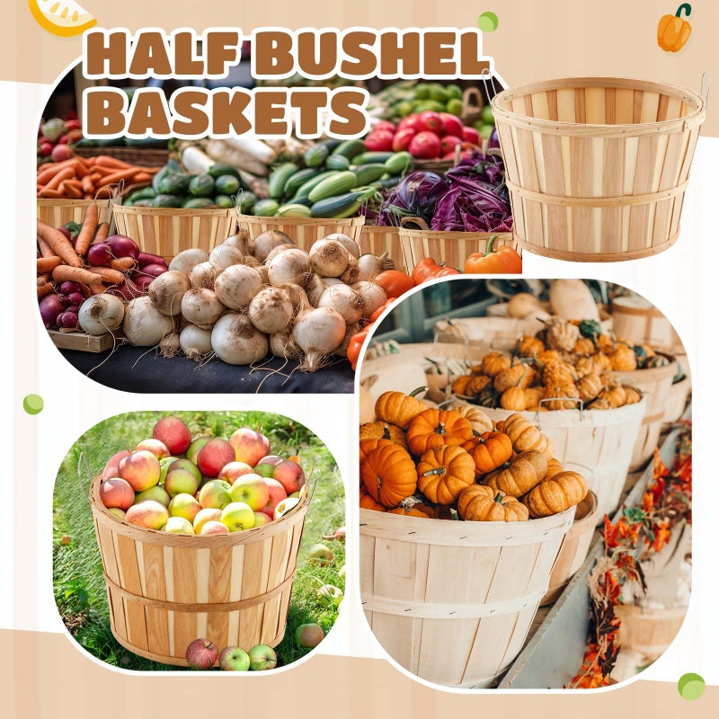 Marsui 6 Pcs Jumbo Half Bushel Baskets, 14 x 9.5 Inch Large Round Wooden Apple Basket with Handles Handcrafted Produce for Farmers Market Harvest Fruit Plants or Commercial Use - Image 4