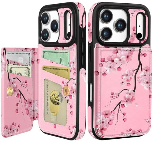 Shorogyt Compatible with iPhone 17 Pro Max Wallet Case with Card Holder - Cute Peach Blossom Design Kickstand for Magnetic Clasp Back Flip Folio Leather Phone Covers for Women Men Girls - Image 1