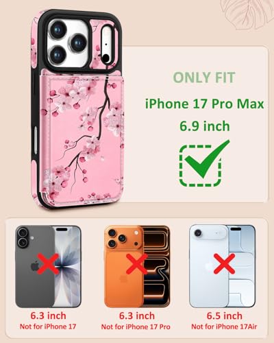 Shorogyt Compatible with iPhone 17 Pro Max Wallet Case with Card Holder - Cute Peach Blossom Design Kickstand for Magnetic Clasp Back Flip Folio Leather Phone Covers for Women Men Girls - Image 2