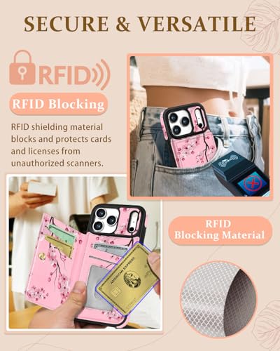 Shorogyt Compatible with iPhone 17 Pro Max Wallet Case with Card Holder - Cute Peach Blossom Design Kickstand for Magnetic Clasp Back Flip Folio Leather Phone Covers for Women Men Girls - Image 5