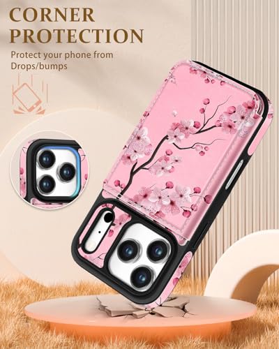 Shorogyt Compatible with iPhone 17 Pro Max Wallet Case with Card Holder - Cute Peach Blossom Design Kickstand for Magnetic Clasp Back Flip Folio Leather Phone Covers for Women Men Girls - Image 4