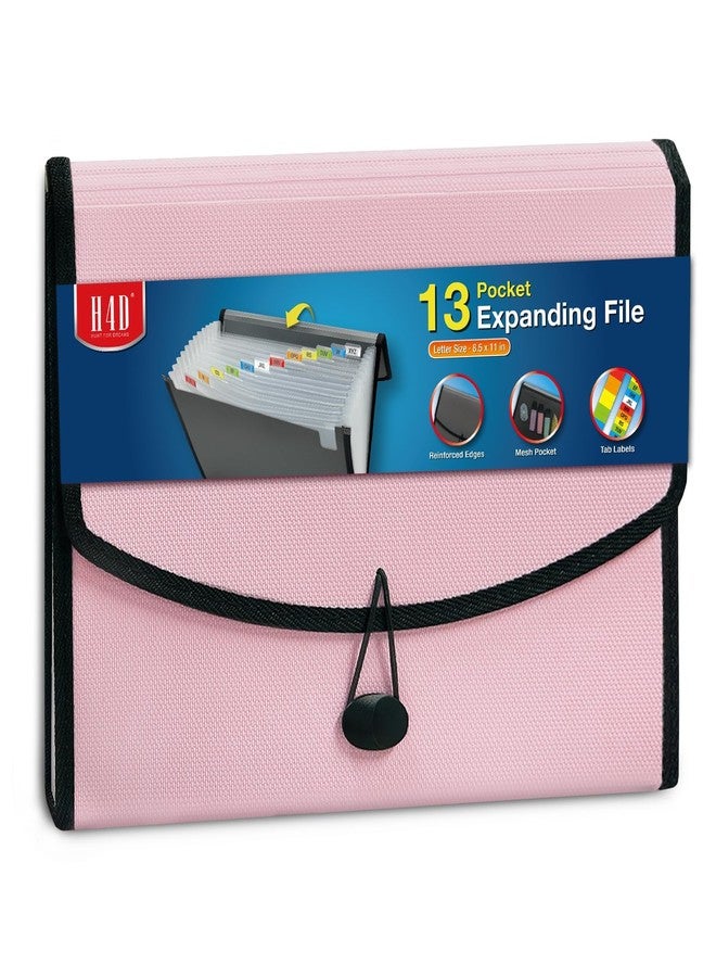 H4D 13-Pocket Accordion File Organizer with Mesh Pocket, Expanding File Folder with Tabs, Expandable Document Organizer for Home Office School, Letter Size, Light Pink - Image 1