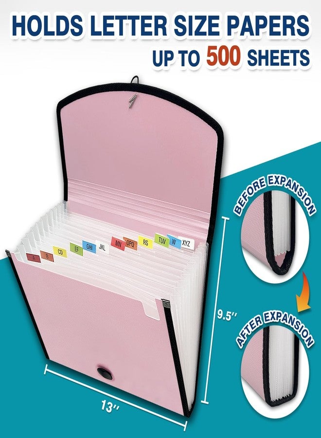 H4D 13-Pocket Accordion File Organizer with Mesh Pocket, Expanding File Folder with Tabs, Expandable Document Organizer for Home Office School, Letter Size, Light Pink - Image 4