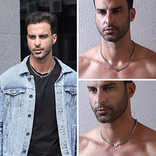 DuoDiner I Letter Necklace Initial Cuban Link Chain for Men Boys Stainless Steel Pendant Gift Silver - Image 5