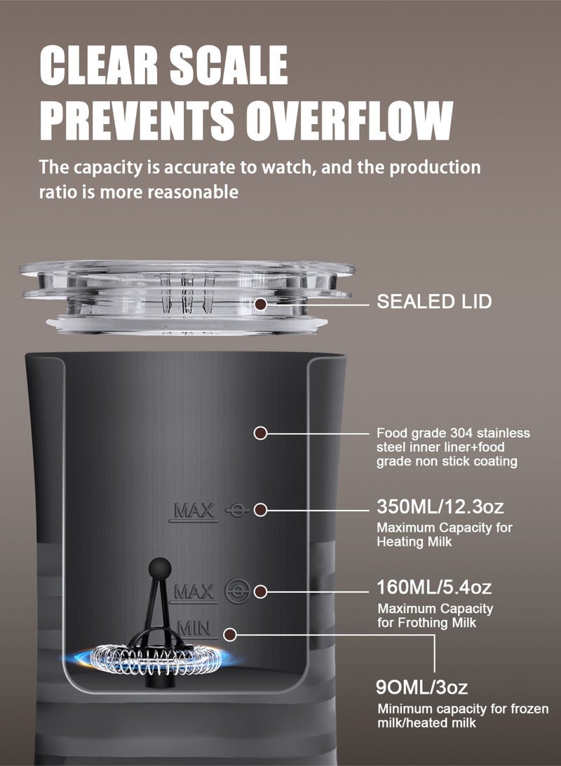 HomarKet Electric Milk Frother and Steamer 4 in 1 Automatic Milk Warmer 400W Non-Stick Interior 350ml Hot/Cold Stainless Steel Milk Foam Maker with Washing Brush for Coffee/Hot Chocolate Milk/Latte/Cappuccinos-Black - Image 3