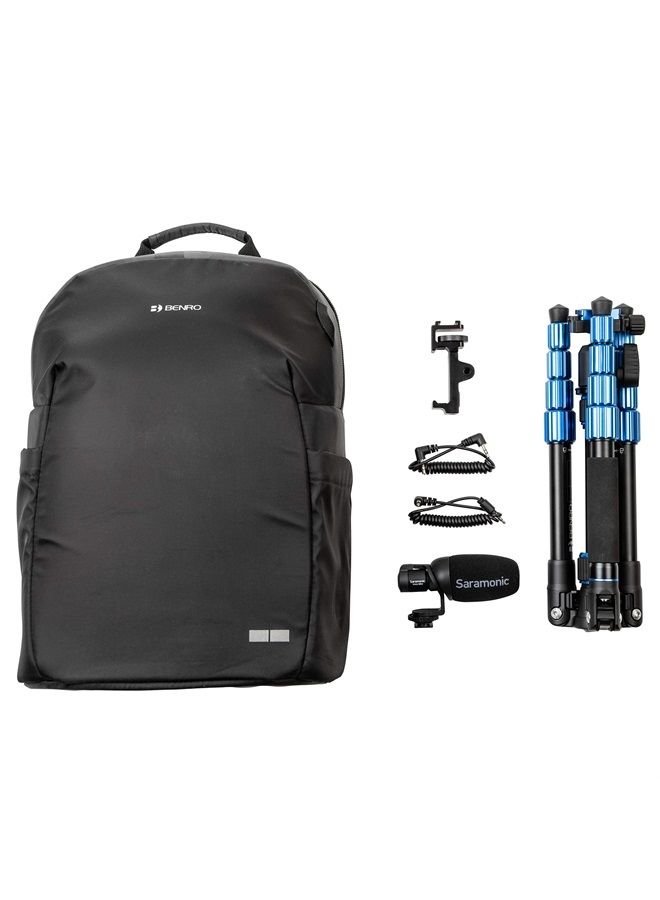 Saramonic Roadieographer Audio/Video YouTube Facebook Instagram Content Creation Kit w/Backpack, Benro Tripod, Phone Clamp, and Saramonic Condenser Mic w/Cables (ROADIEOGRAPHER2) - Image 1