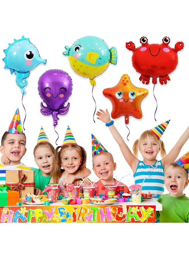 Atpata Funky 5pcs Aquatic Theme Foil Balloons Set - Starfish, Seahorse, Octopus, Crab, and Fish Shapes - For Underwater Ocean Party Decorations for unisex Kids Birthday Celebrations - Image 3